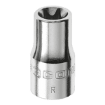 Close-up of a Facom RTX 1/4 Torx socket in silver finish, designed for precision torque applications.