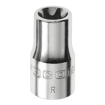 Close-up of a Facom RTX 1/4 Torx socket in silver finish, designed for precision torque applications.