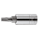 Close-up of a Facom RX 1/4 drive Torx bit socket in silver finish, showing detailed engraving and precision manufacturing.