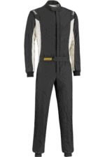 Sabelt TS1 Rocket Race Suit in black with white accents, designed for professional motorsport safety and performance.