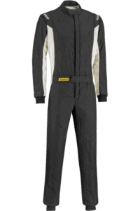Sabelt TS1 Rocket Race Suit in black with white accents, designed for professional motorsport safety and performance.