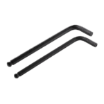 Two black L-shaped Allen wrenches or hex keys for motorcycle or racing gear assembly.