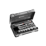 Facom 19-piece 1/2 inch metric 12-point sockets set in a black case for automotive and mechanical use.