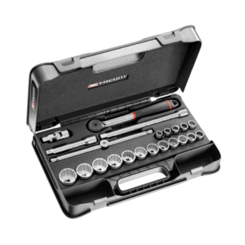 Facom 22-piece 1/2 inch 12-point sockets set S.161-2P12U for automotive and mechanical work.