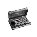 Facom 19-piece 1/2 inch metric 6-point sockets set in a black case for professional automotive and mechanical use.