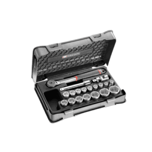 Facom 19-piece 1/2 inch metric 6-point sockets set in a black case for professional automotive and mechanical use.