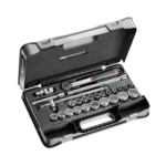 Facom 26-piece 1/2 metric 12-point sockets set S.161-4P12 in a black plastic case with sockets and tools.