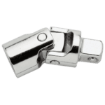 Close-up of a shiny, chrome-plated racing helmet hinge for Grand Prix racewear.