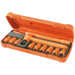 Facom VSE series insulated tool set in orange case with 12 tools for electrical work safety.