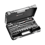 Facom 35-piece 1/2 inch metric 12-point sockets set in a durable case, ideal for professional automotive and mechanical work.