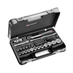 Facom 48-piece 1/2 inch metric 6-point sockets set in a black plastic case for automotive and mechanical use.