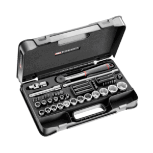 Facom 48-piece 1/2 inch metric 6-point sockets set in a black plastic case for automotive and mechanical use.