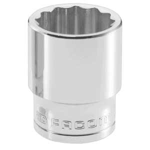 Facom S - 1/2 metric 12-point socket in polished chrome finish for automotive and mechanical use.