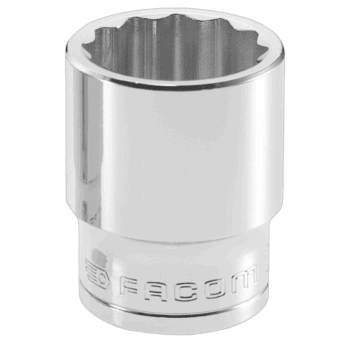 Facom S - 1/2 metric 12-point socket in polished chrome finish for automotive and mechanical use.