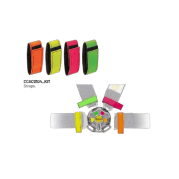 Sabelt Fluo coloured Velcro straps for shoulder and lap belts in vibrant orange, yellow, pink, and green for racing safety gear.