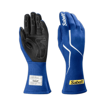 Sabelt racing gloves in black and blue, designed for motorsport safety and performance.