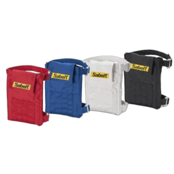 Sabelt racing harnesses in red, blue, white, and black for Grand Prix racewear safety gear.