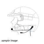Line drawing of a racing helmet with integrated communication system, showing internal components and wiring.