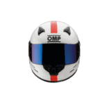 High-quality racing helmet from Grand Prix Racewear with OMP branding, aerodynamic design, and reflective visor for motorsport safety and performance.