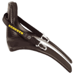 High-performance carbon fibre racing helmet chin strap with quick-release buckles for motorsport safety.