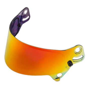 Grand Prix Racewear motorcycle helmet visor with reflective orange and purple tint for racing safety and style.