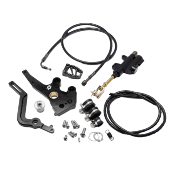 Motorcycle brake and clutch lever assembly kit with cables, mounts, and hardware for Grand Prix Racewear racing bikes.