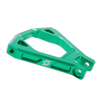 Green racing car tow hook with GPR Direct branding, designed for Grand Prix racewear safety equipment.