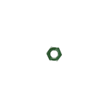 Green re-usable lock nut for racing applications, made of durable metal with hexagonal shape for easy tightening.