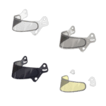 Set of Grand Prix racing visors and replacement lenses for motorcycle helmets, featuring clear, tinted, and yellow options for optimal visibility and safety.