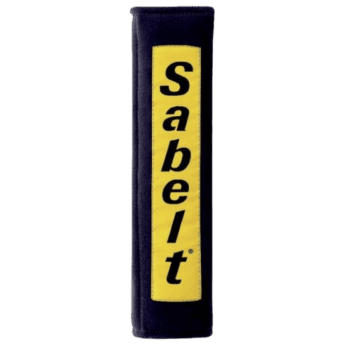 Sabelt racing harness pad in black with yellow logo for motorsport safety gear.