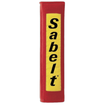 Sabelt racing safety barrier padding in red with yellow and black logo for motorsport safety.