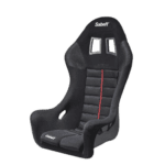 Sabelt FIA racing seat in black with high side support and harness openings, designed for motorsport safety and comfort.