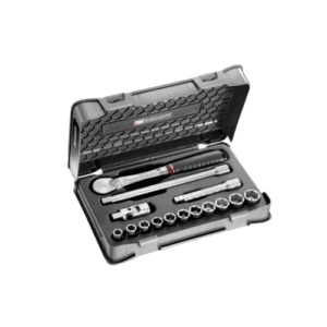 Facom 15-piece 1/2 inch 6-point sockets set SL.161-1P6U in a black case, ideal for professional automotive and racewear applications.