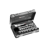 Facom 19-piece 1/2 metric 6-point sockets set SL.161-2P6 in a black case with silver sockets.