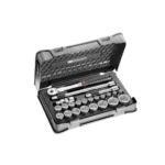 Facom 23-piece 1/2 metric 6-point sockets set SL.171-3P6 in a black case with chrome sockets and ratchet handle.