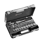 Facom 26-piece 1/2 metric 6-point sockets set in a black case, ideal for professional automotive and mechanical work.