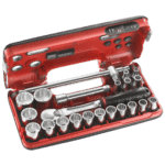 Facom DBOX set of 12-point 1/2 metric-size sockets in a red case for professional mechanics.