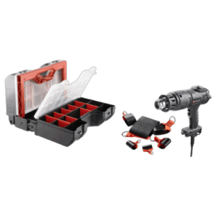 Grand Prix Racewear heat shrinking sheath kit with toolbox, heat gun, and accessories for electrical insulation and protection.