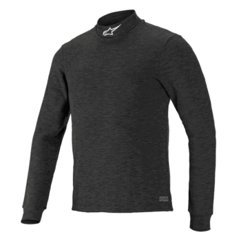 Black Alpinestars racing thermal long sleeve top for motorsport enthusiasts and drivers.