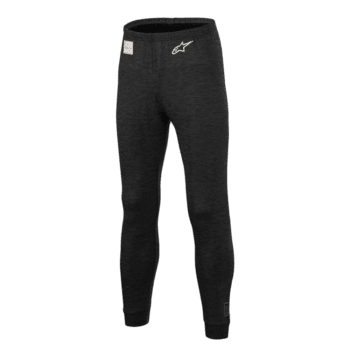 Black Alpinestars racing pants designed for motorsport enthusiasts, featuring a sleek fit and durable fabric for optimal performance on the track.