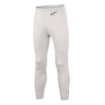 White racing leggings from Grand Prix Racewear with Alpinestars logo, designed for motorsport enthusiasts and racers.