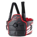 Alpinestars AK-1 Kart Body Protector in black, red, and grey with adjustable straps for kart racing safety.