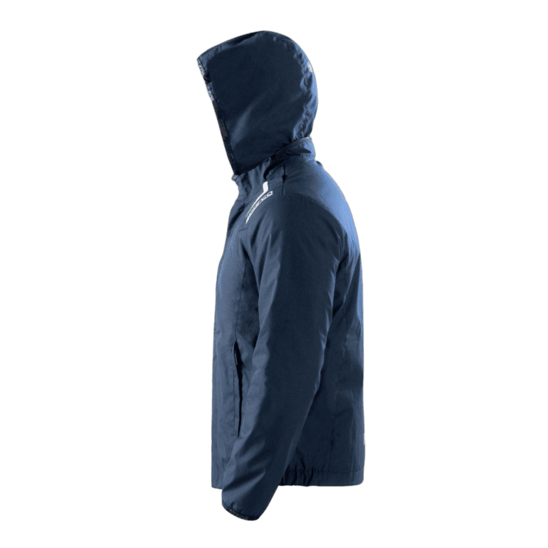 Navy blue Grand Prix Racewear racing jacket with hood, designed for motorsport safety and style.