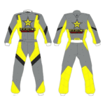 Grand Prix Racewear racing suit in grey and yellow with Rockstar Energy Drink branding, designed for motorsport enthusiasts and professional racers.