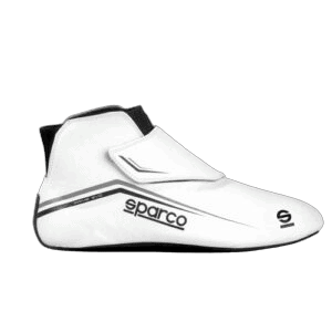 High-performance Sparco racing shoe designed for Grand Prix racewear with a sleek white finish and black accents.