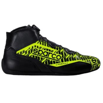 High-performance Sparco racing shoe with black and neon yellow design, ideal for motorsport enthusiasts and professional drivers.
