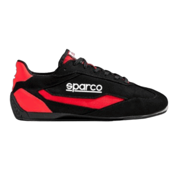 Black and red Grand Prix Racewear racing shoe with Sparco logo, designed for motorsport enthusiasts and professional drivers.