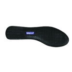 Close-up of a black Sparco racing shoe sole with textured grip pattern for motorsport safety and performance.