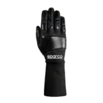 Black Sparco racing glove with grip pads, designed for motorsport safety and performance.