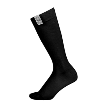 Black racing sock from Grand Prix Racewear with a white label at the top, designed for motorsport enthusiasts.